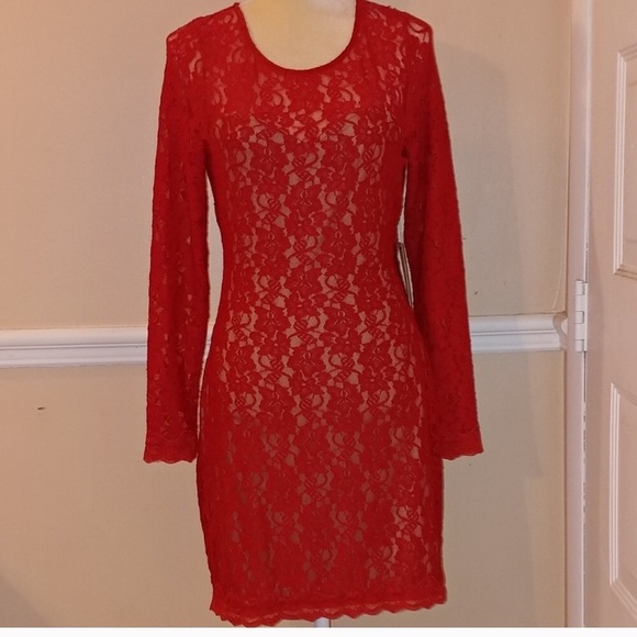 Express Red lace open back dress - Picture 6 of 6